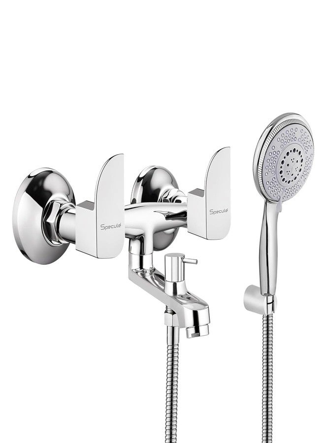 Specule Alive Brass, Wall Mixer with Handshower 2 in 1 | Wall-Mounted Hot & Cold Water Mixer | Durable Brass Construction | Modern Bathroom Fittings| Mixer Tap (Chrome Finish) - Image 1